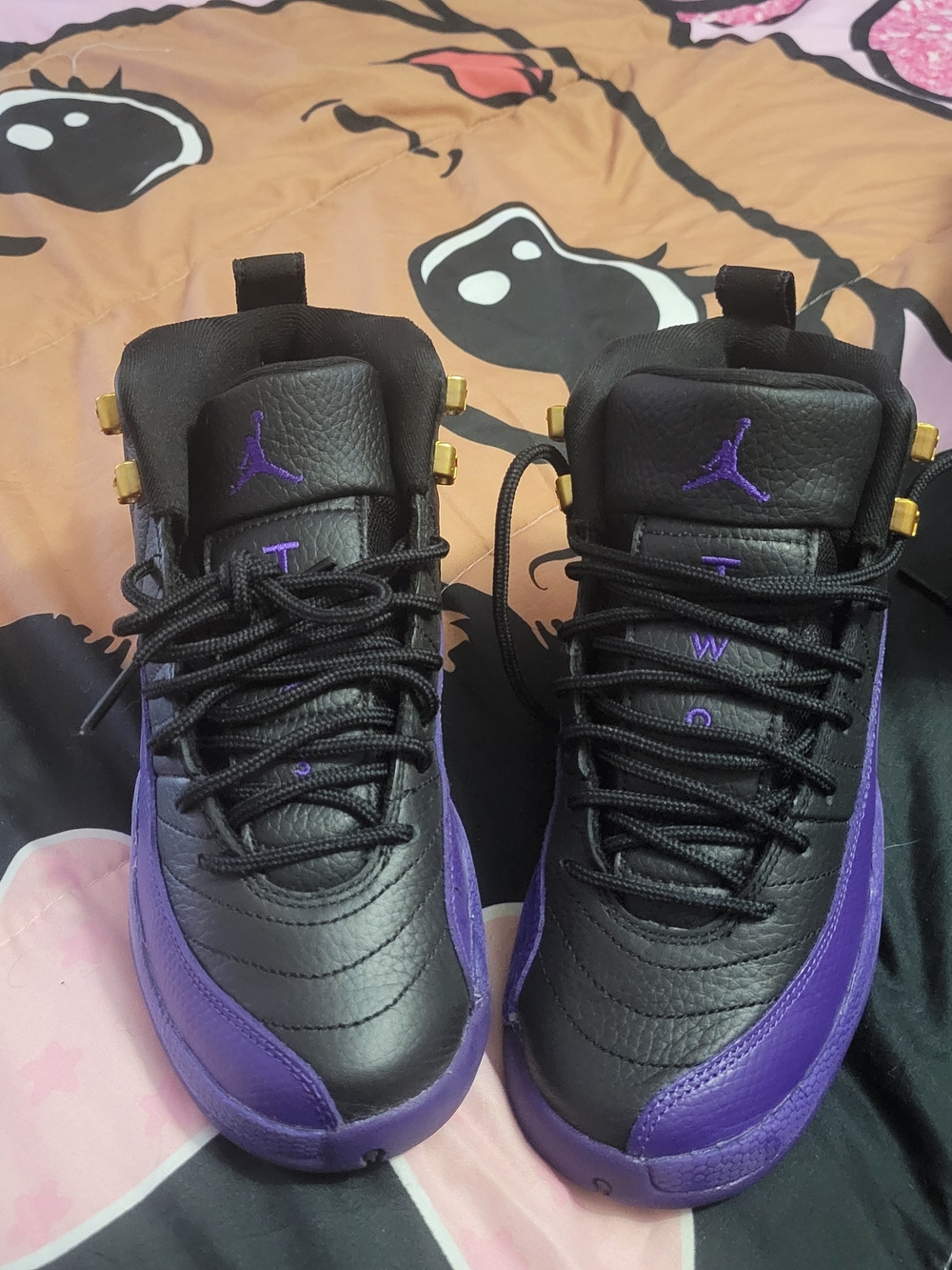 Kids Jordan 12 Retro Black and Purple (GS) 4Y